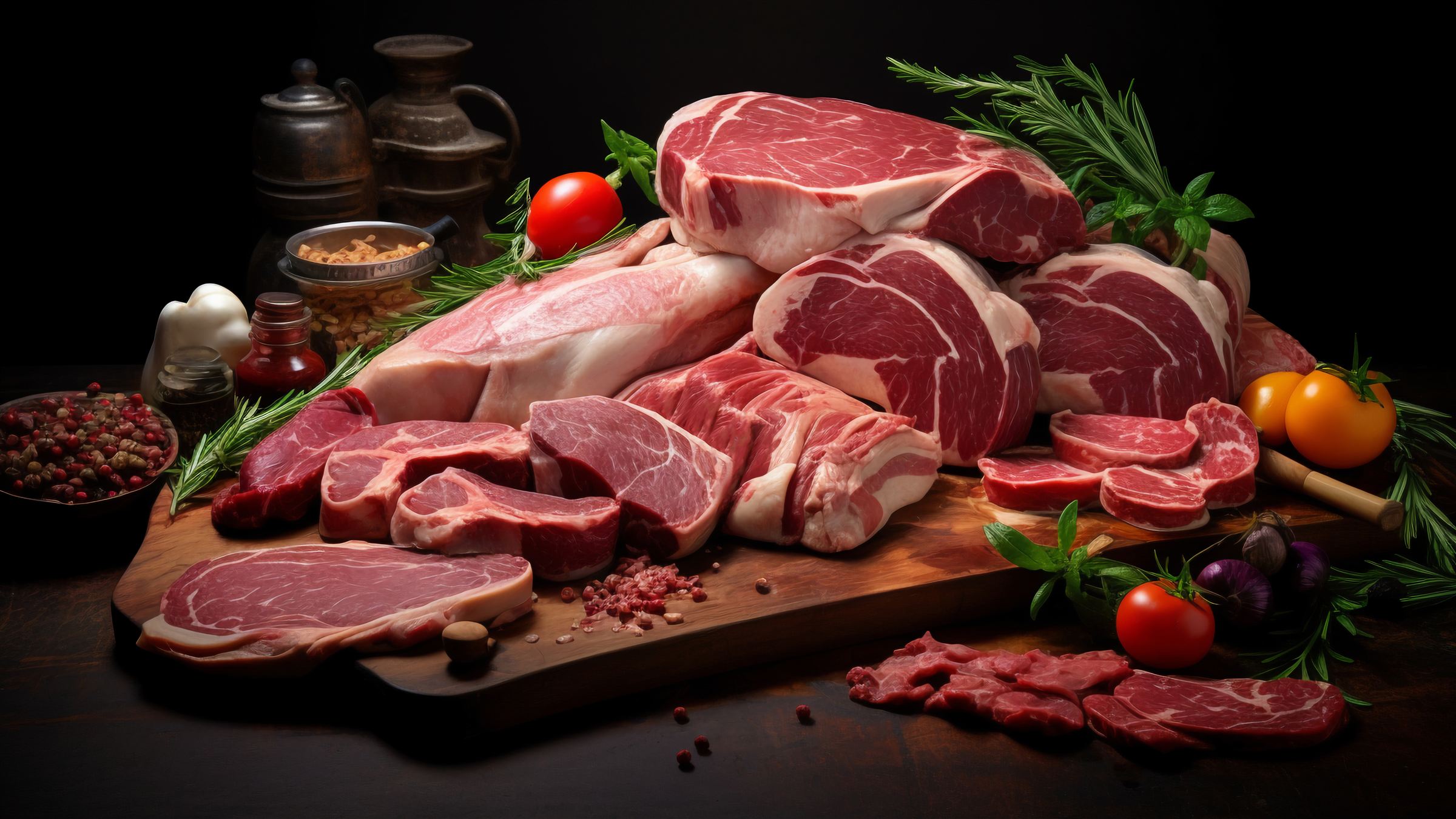 Cortes de carne vacuna premium sobre una tabla de madera